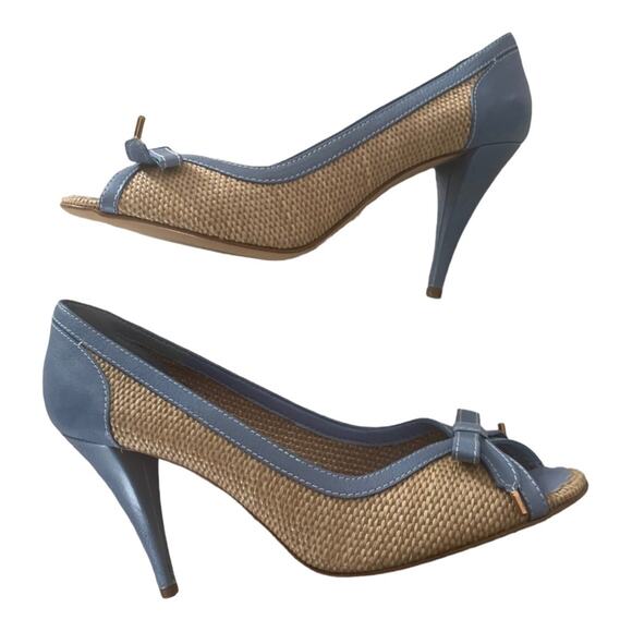 Moschino cheap and chic womens 41 9.5 blue bow straw cute woven leather Italy - Picture 1 of 11